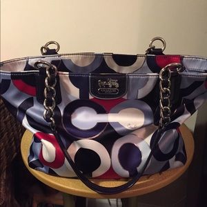 Coach Handbag Silk/Satin exterior, Leather Trim